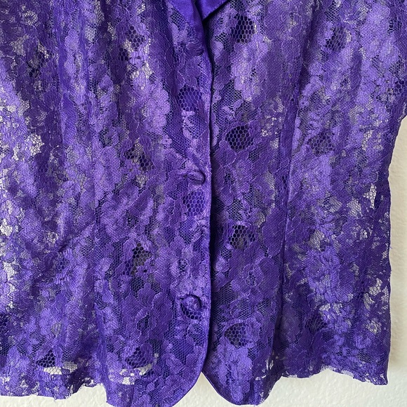 Victoria's Secret Vintage Gold Label Purple Lace Button Up Short Sleeve Top - Picture 3 of 4